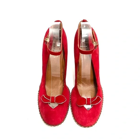 MARC JACOBS | Vintage 1990s red suede cutout bow ankle strap heels - Picture 3 of 8
